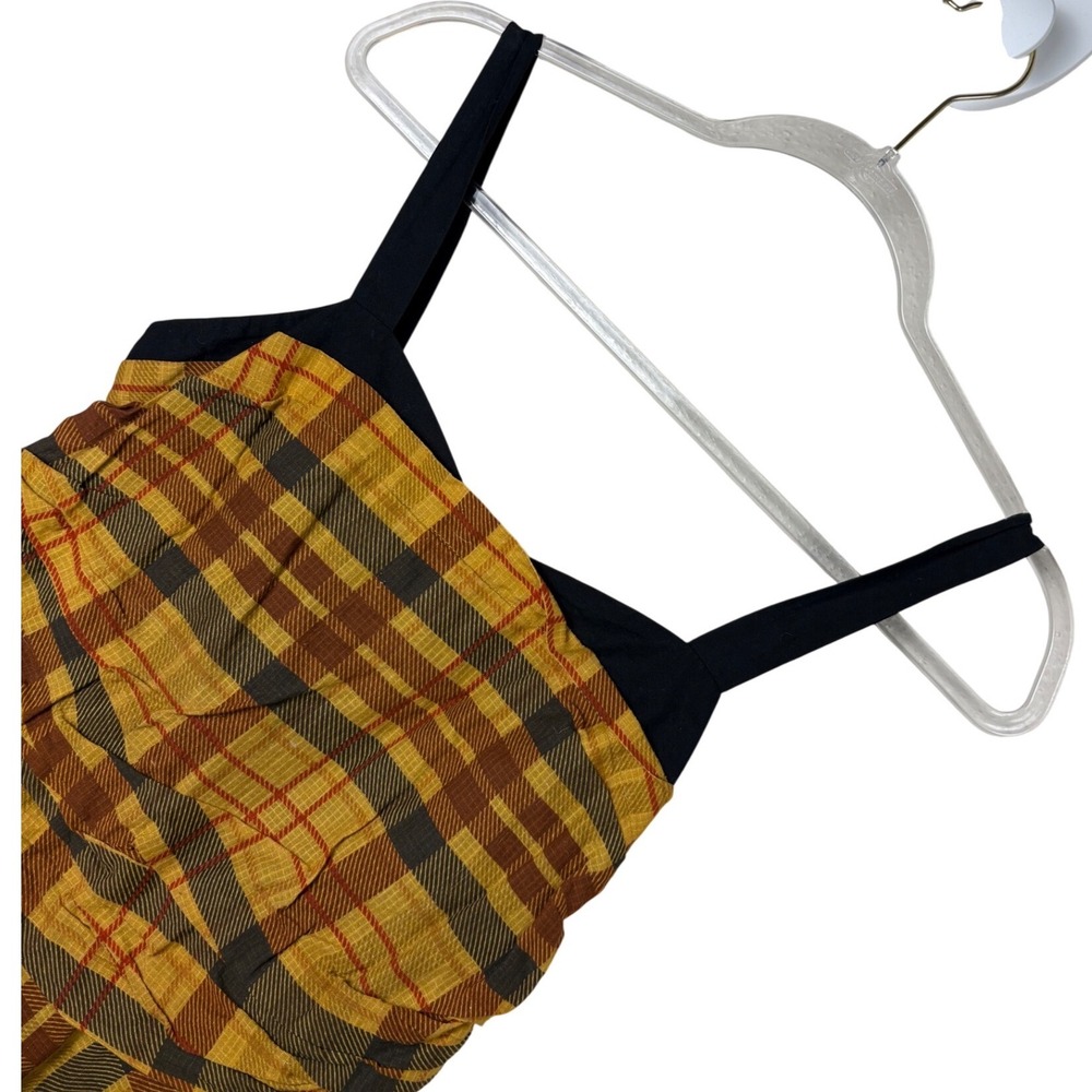 Let Me Be Yellow Plaid Corset Ruched Mini Dress XS Sweetheart Neck - Picture 4 of 7